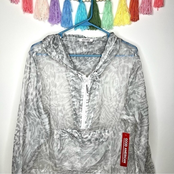 Good American Icy Leopard Print Windbreaker Layering Spring Jacket Size 2XL - Picture 3 of 16